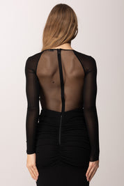 Elisabetta Franchi Body In Jersey e Tulle con Ricamo In Cristalli BO01061E2 NERO