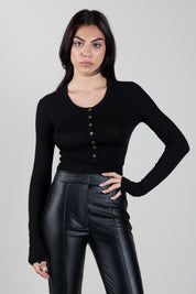 Elisabetta Franchi Body In Jersey Leggero con Inserti a Costine BO01B66E2 NERO