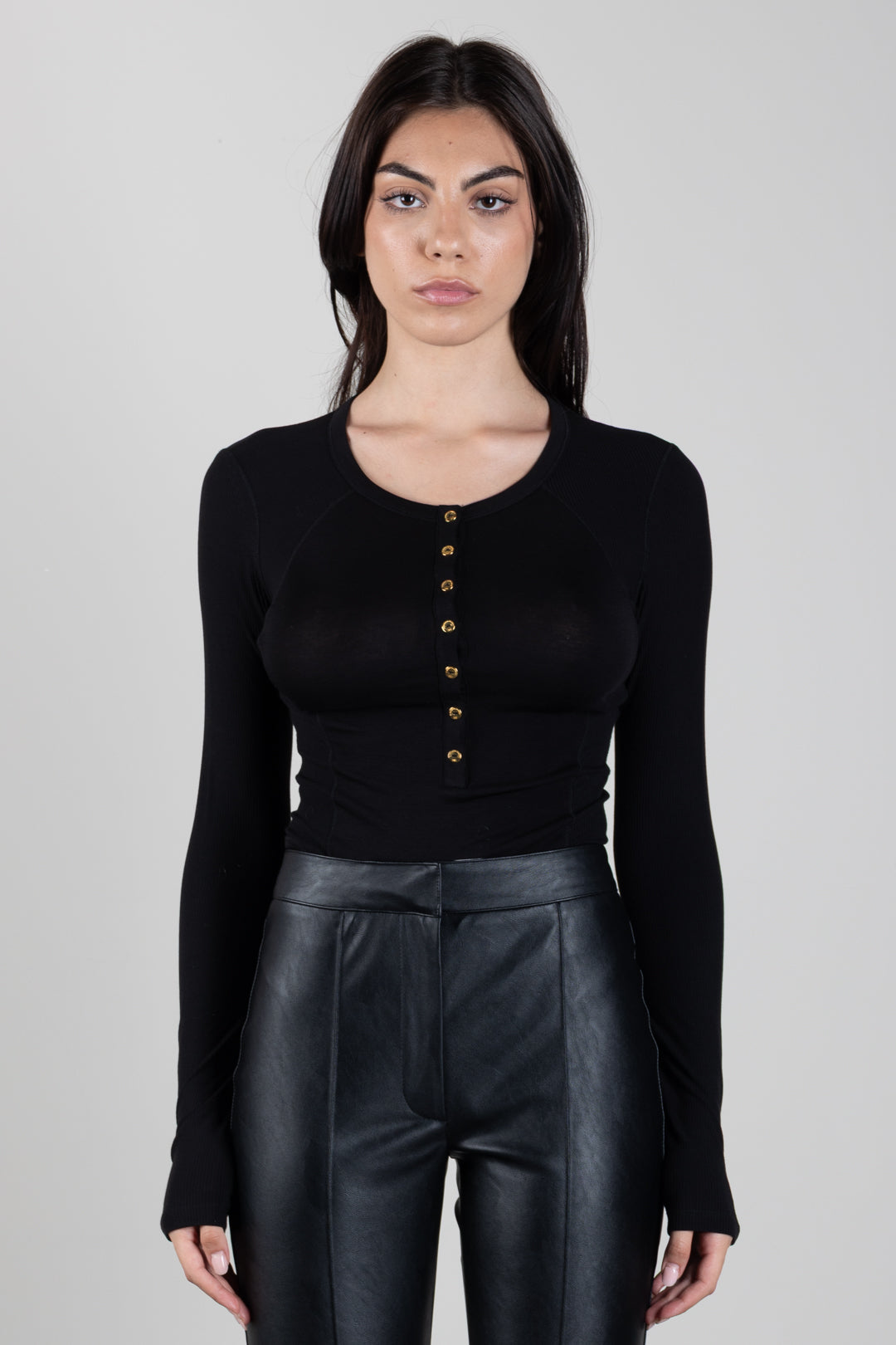 Elisabetta Franchi Body In Jersey Leggero con Inserti a Costine BO01B66E2 NERO