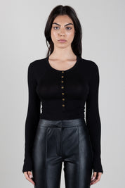 Elisabetta Franchi Body In Jersey Leggero con Inserti a Costine BO01B66E2 NERO