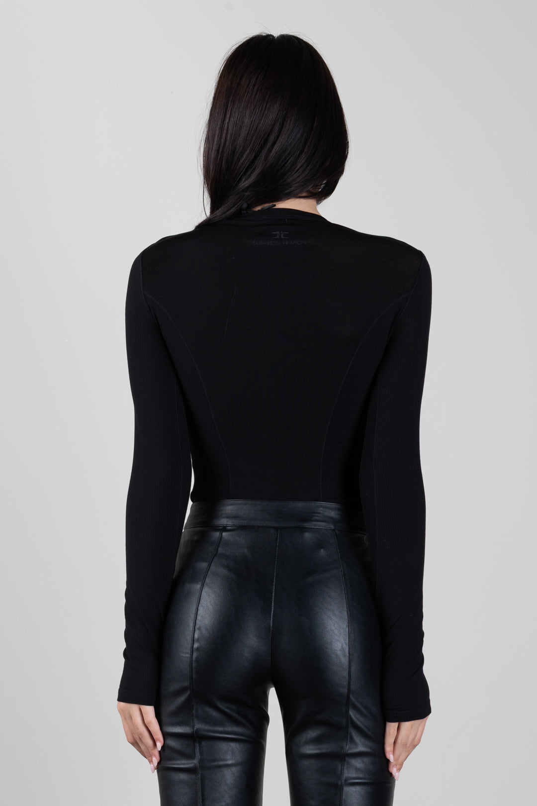 Elisabetta Franchi Body In Jersey Leggero con Inserti a Costine BO01B66E2 NERO
