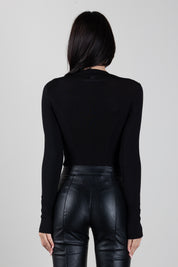Elisabetta Franchi Body In Jersey Leggero con Inserti a Costine BO01B66E2 NERO