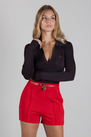 Elisabetta Franchi Body In Maglia a Coste con Logo BK02B66E2 DARK CHOCOLATE