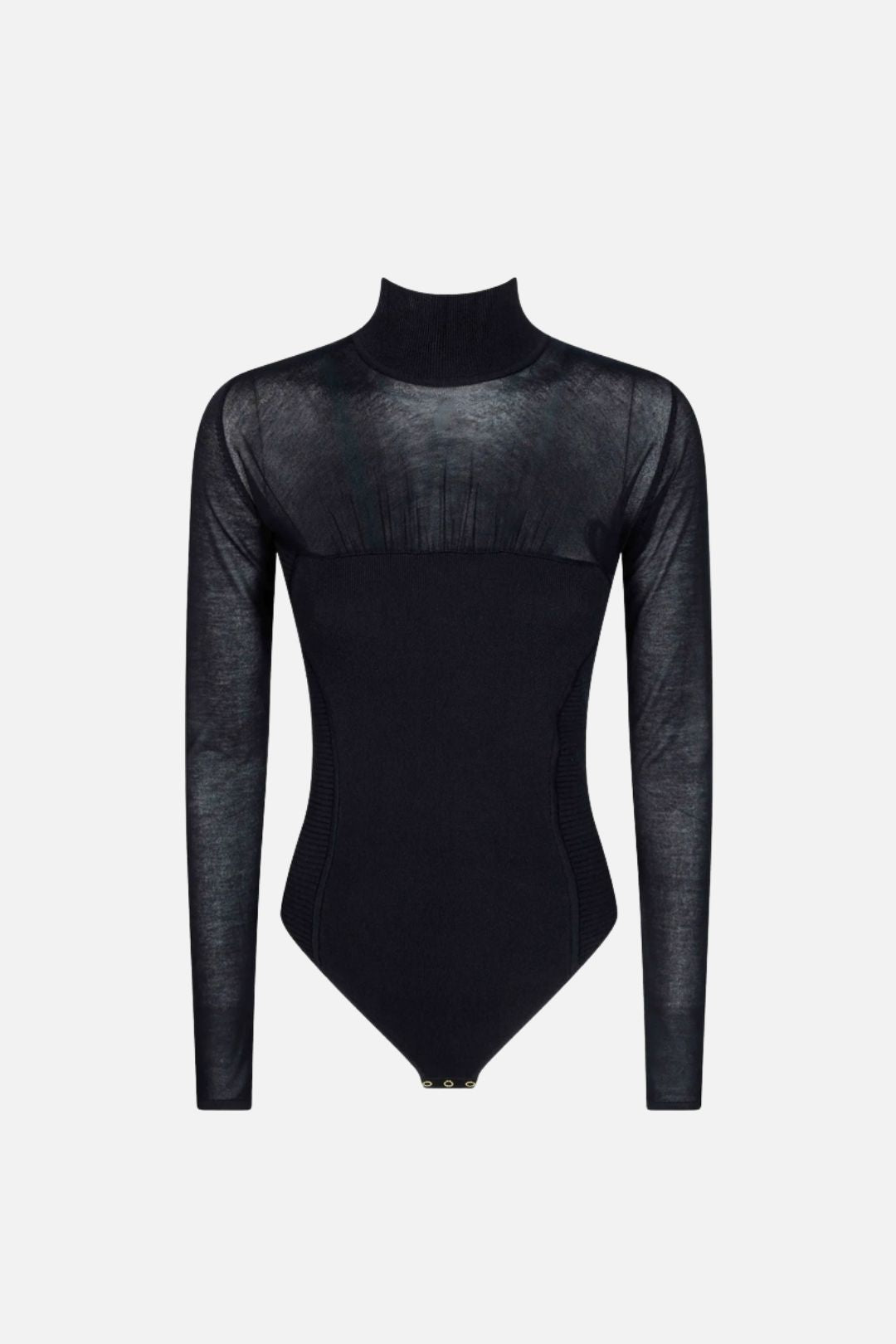 Elisabetta Franchi Body In Maglia a Coste con Pannelli Trasparenti BK09B67E2 NERO