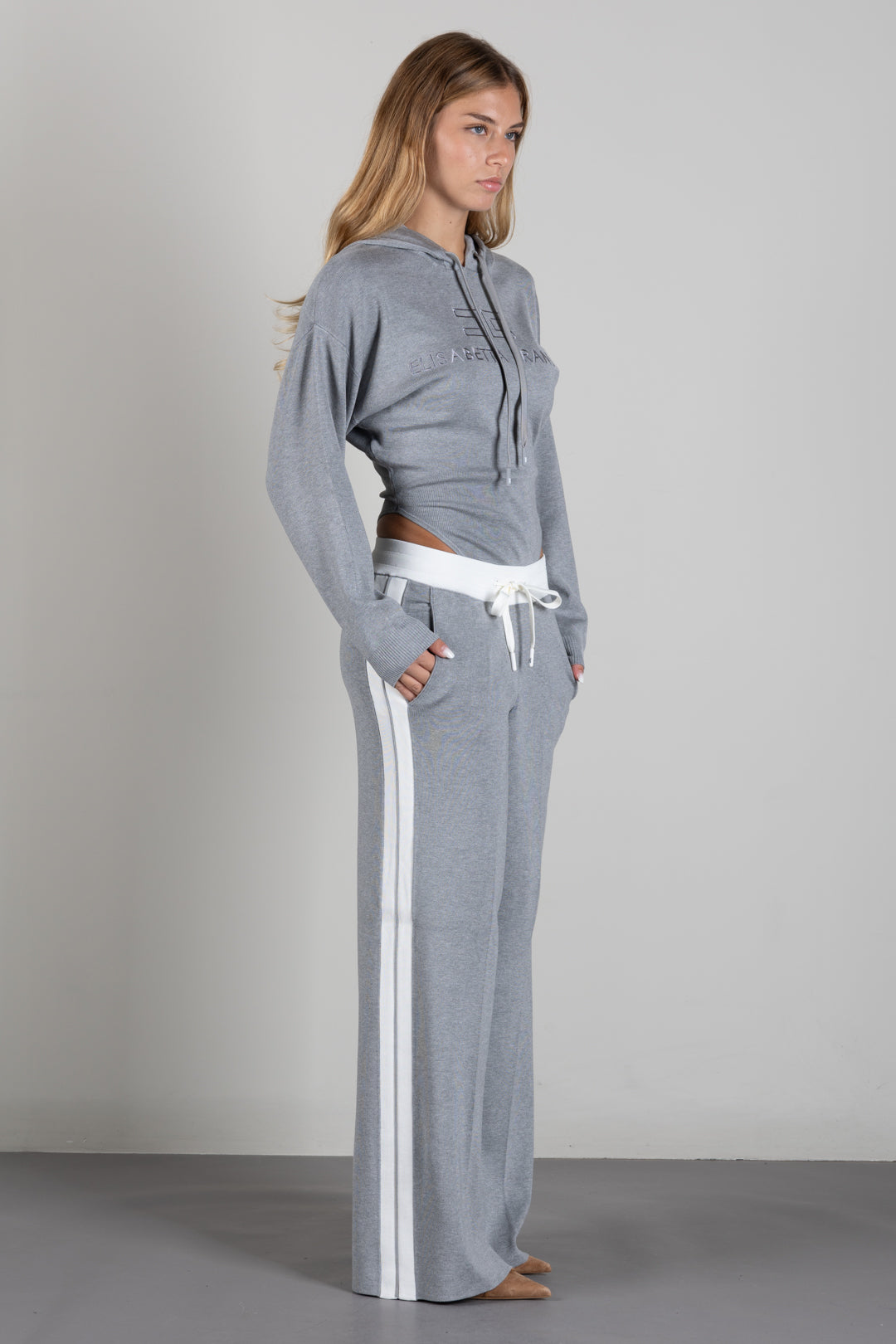 Elisabetta Franchi Body In Maglia con Cappuccio BK87S66E2 GRIGIO MELANGE