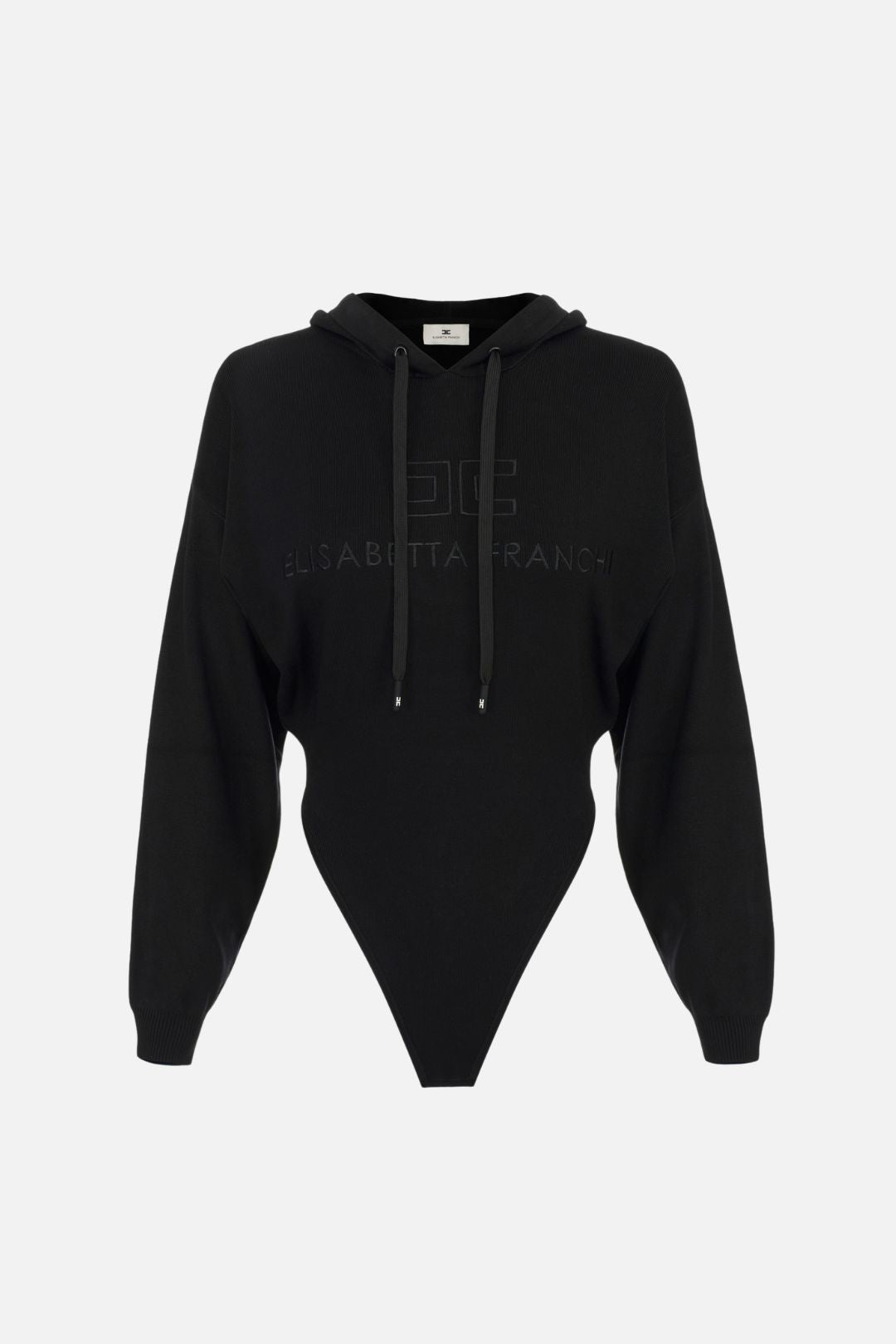 Elisabetta Franchi Body In Maglia con Cappuccio e Logo Ricamato BK87S66E2 NERO