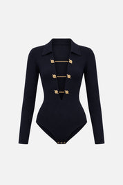 Elisabetta Franchi Body In Maglia con Catene Gioiello BK06S66E2 BLU NOTTE