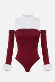 Elisabetta Franchi Body In Maglia con Inserto Camicia BK74T56E2 ROUGE NOIR/BIANCO