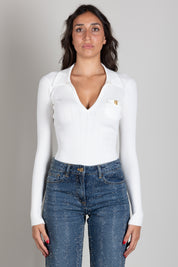 Elisabetta Franchi Body In Maglia con Ricami à Jour BK02B66E2 AVORIO