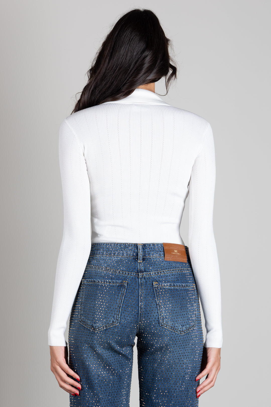 Elisabetta Franchi Body In Maglia con Ricami à Jour BK02B66E2 AVORIO