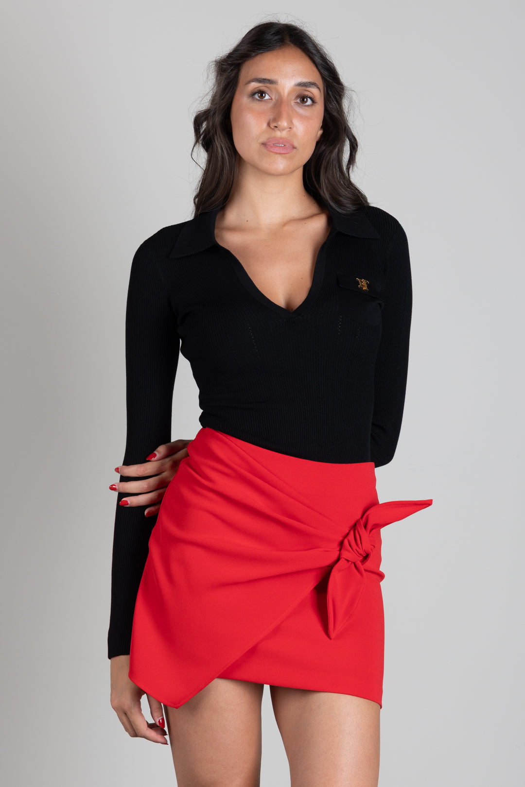 Elisabetta Franchi Body In Maglia con Ricami à Jour BK02B66E2 NERO