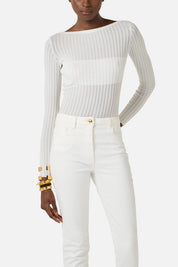 Elisabetta Franchi Body In Maglia con Trasparenze BK84S62E2 AVORIO