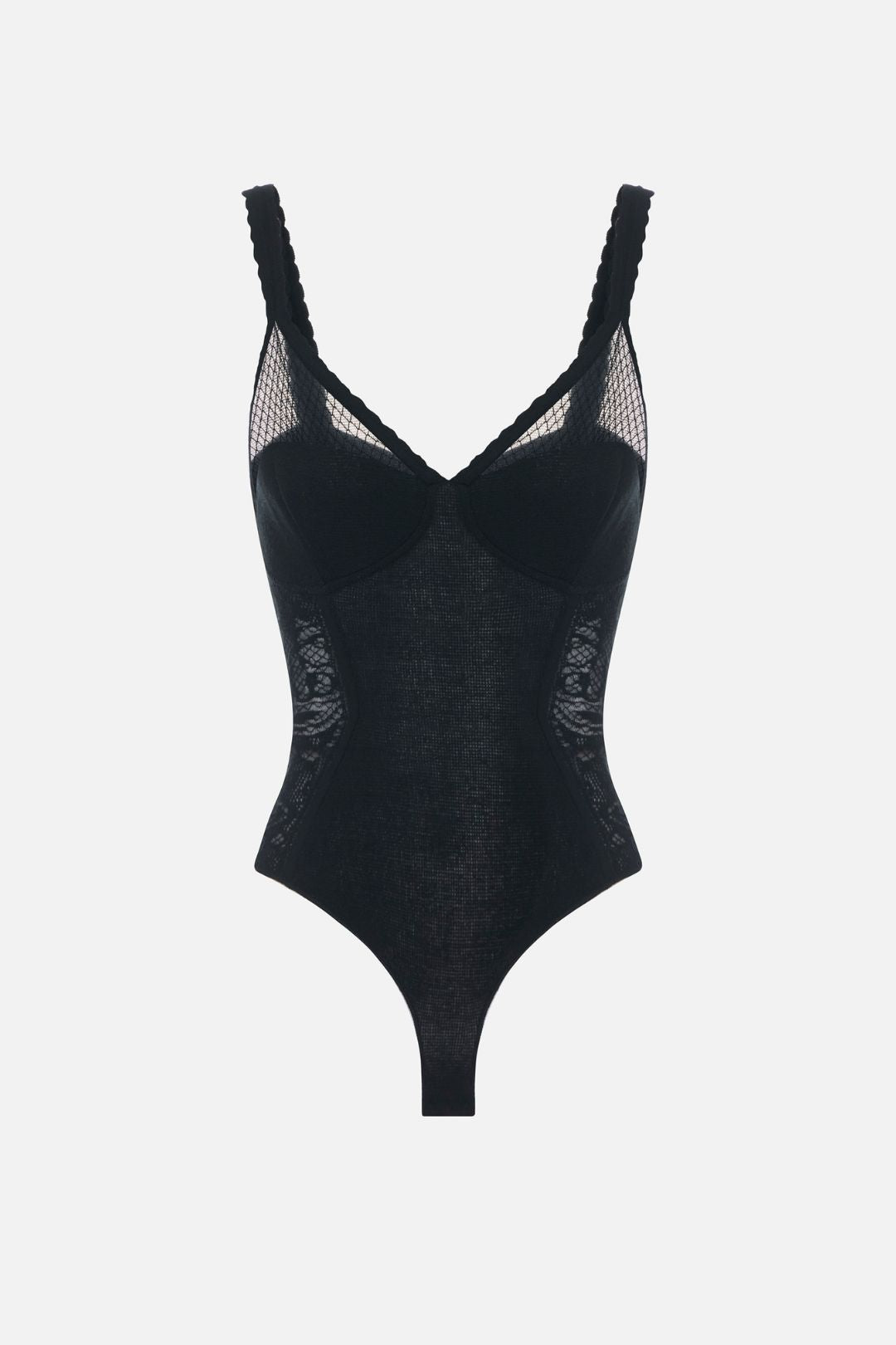Elisabetta Franchi Body In Maglia e Pizzo con Inserti Trasparenti BK07Q66E2 NERO