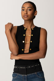 Elisabetta Franchi Body In Maglia Smanicato con Gemelli Gioiello BK77S57E2 NERO