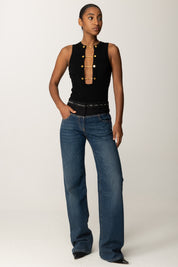 Elisabetta Franchi Body In Maglia Smanicato con Gemelli Gioiello BK77S57E2 NERO