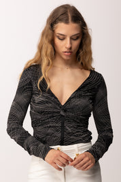 Elisabetta Franchi Body In Stampato con Scollo Ampio MD02362E2 NERO/BURRO
