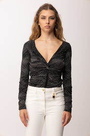 Elisabetta Franchi Body In Stampato con Scollo Ampio MD02362E2 NERO/BURRO