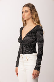 Elisabetta Franchi Body In Stampato con Scollo Ampio MD02362E2 NERO/BURRO