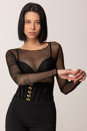 Elisabetta Franchi Body In Tulle con Collana Gioiello BO01457E2 NERO