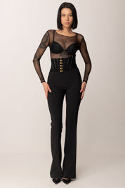 Elisabetta Franchi Body In Tulle con Collana Gioiello BO01457E2 NERO