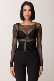 Elisabetta Franchi Body In Tulle con Collana Gioiello BO01457E2 NERO