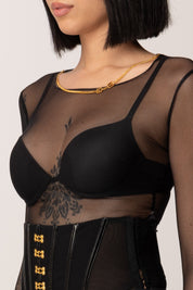 Elisabetta Franchi Body In Tulle con Collana Gioiello BO01457E2 NERO