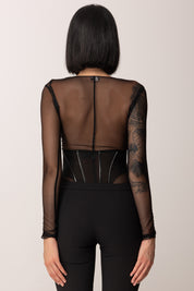 Elisabetta Franchi Body In Tulle con Collana Gioiello BO01457E2 NERO