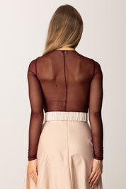 Elisabetta Franchi Body In Tulle con Collana Gioiello BO01457E2 ROUGE NOIR