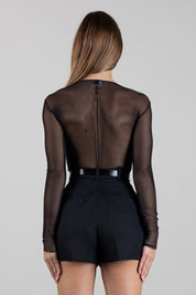 Elisabetta Franchi Body In Tulle con Coppe Ricamate BO04967E2 NERO