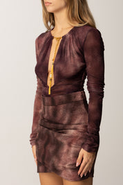 Elisabetta Franchi Body In Tulle con Stampa Pitone e Collana BO02057E2 MERLOT