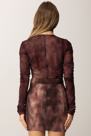 Elisabetta Franchi Body In Tulle con Stampa Pitone e Collana BO02057E2 MERLOT