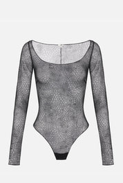 Elisabetta Franchi Body In Tulle con Stampa Snake BO01157E2 NERO