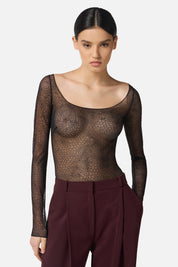 Elisabetta Franchi Body In Tulle con Stampa Snake BO01157E2 NERO