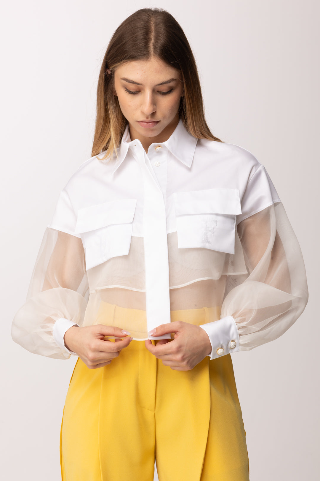 Elisabetta Franchi Body In Tulle Jacquard con Monogram CA11861E2 AVORIO