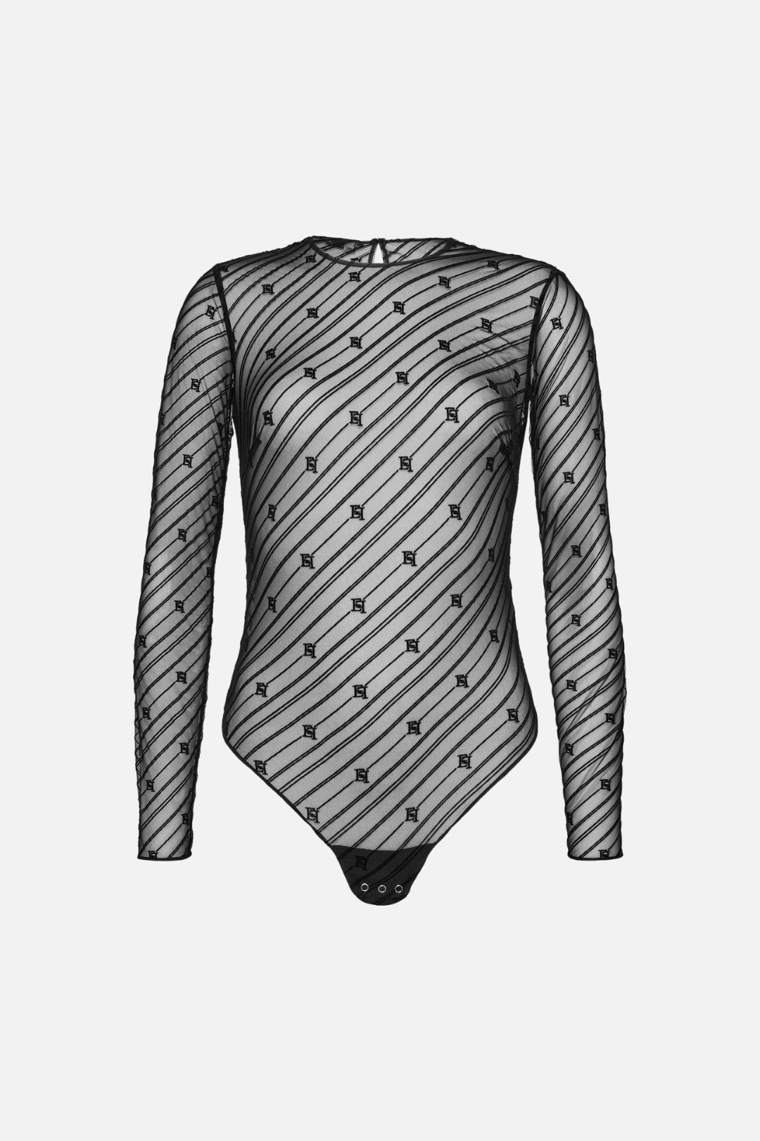 Elisabetta Franchi Body In Tulle Logato con Maniche Lunghe BO04466E2 NERO