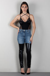 Elisabetta Franchi Body In Tulle Logato con Maniche Lunghe BO04466E2 NERO