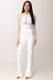 Elisabetta Franchi Body In Tulle Micro-rete e Jersey BO03062E2 AVORIO