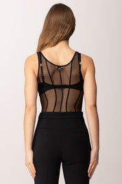 Elisabetta Franchi Body In Tulle Trasparente con Texture Micro-rete BO00961E2 NERO
