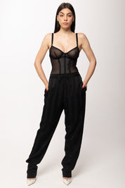 Elisabetta Franchi Body In Tulle Trasparente Stretch e Raso BO02562E2 NERO