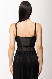 Elisabetta Franchi Body In Tulle Trasparente Stretch e Raso BO02562E2 NERO