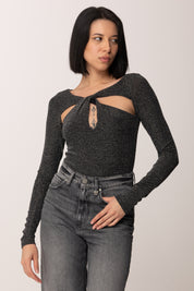 Patrizia Pepe Body Lurex con Cut-out 2M4506 J340 NERO SILVER