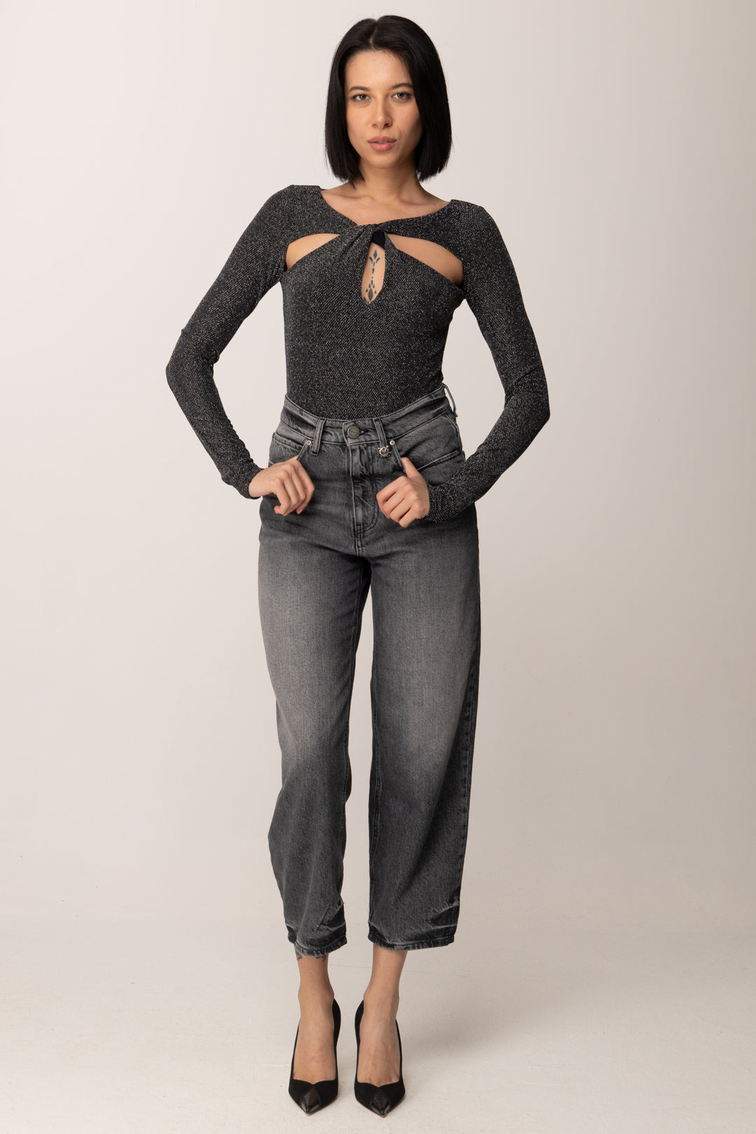 Patrizia Pepe Body Lurex con Cut-out 2M4506 J340 NERO SILVER