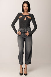Patrizia Pepe Body Lurex con Cut-out 2M4506 J340 NERO SILVER