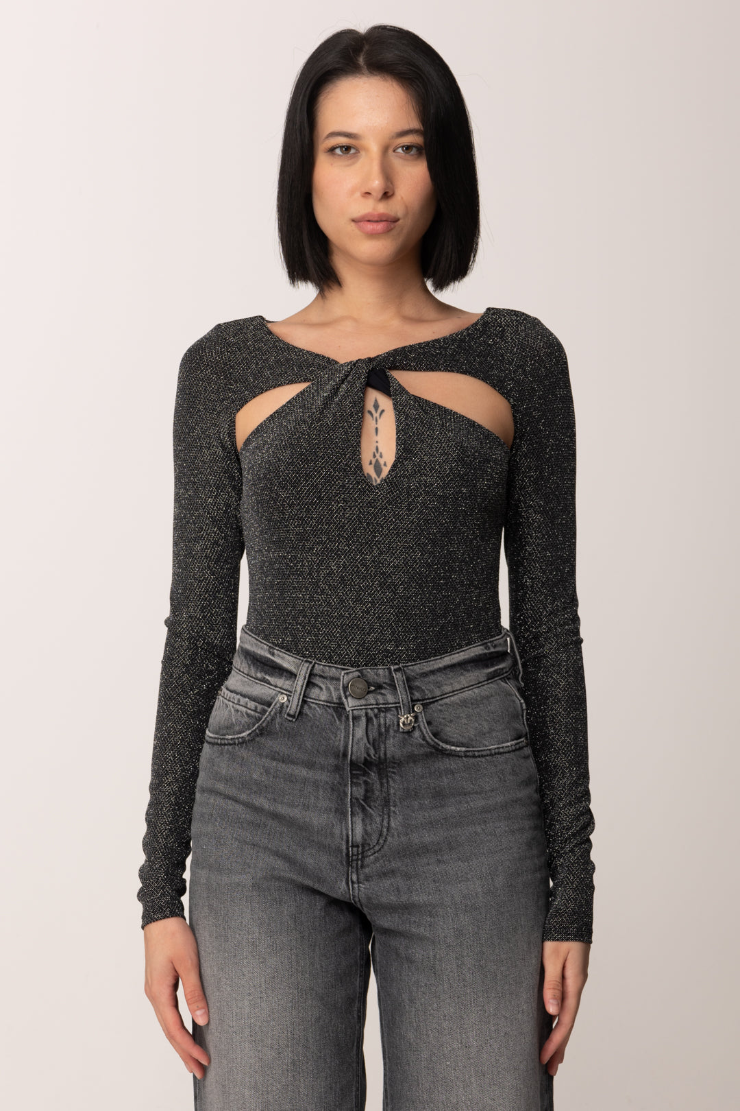 Patrizia Pepe Body Lurex con Cut-out 2M4506 J340 NERO SILVER