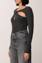 Patrizia Pepe Body Lurex con Cut-out 2M4506 J340 NERO SILVER