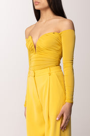 Elisabetta Franchi Body Off Shoulder In Jersey Crêpe con Drappeggi BO01561E2 SUN