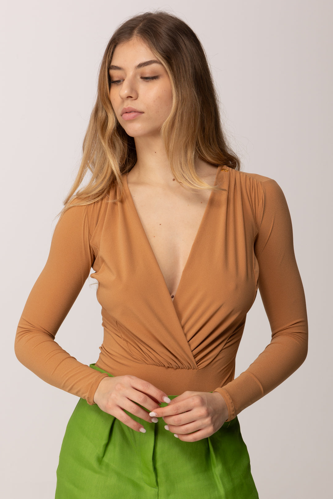 Elisabetta Franchi Body Scollo a Incrocio In Georgette Stretch BO03162E2 SUEDE