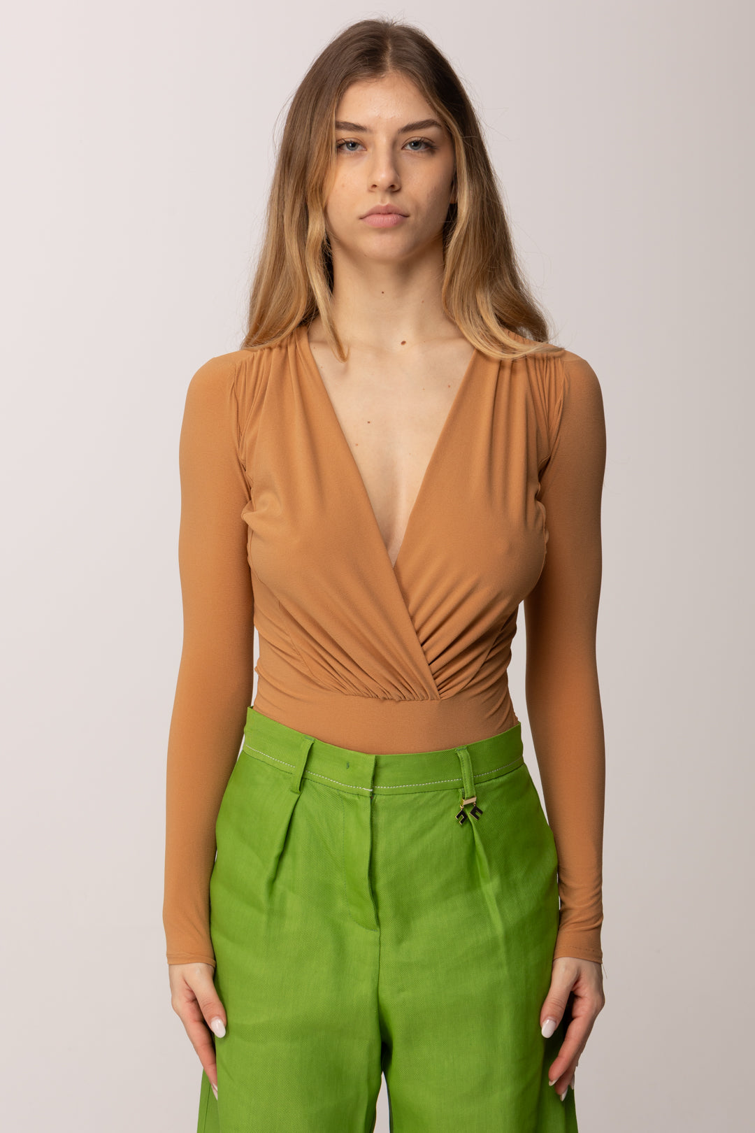 Elisabetta Franchi Body Scollo a Incrocio In Georgette Stretch BO03162E2 SUEDE