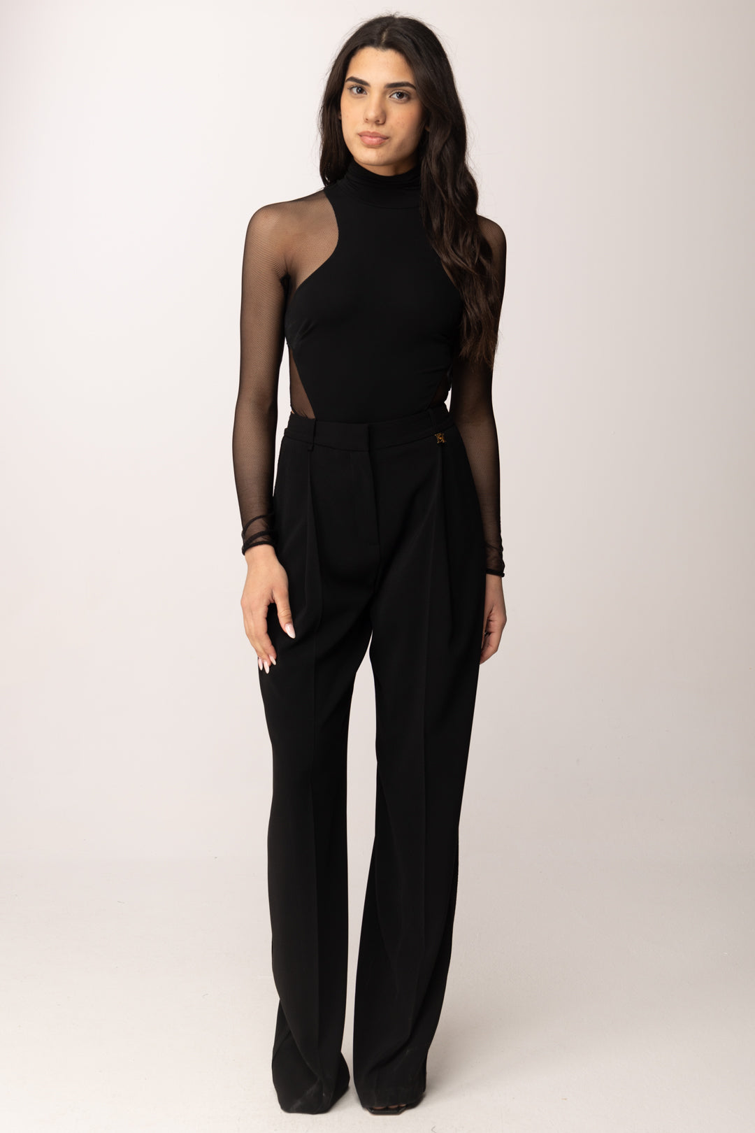 Elisabetta Franchi Body Sgambato In Jersey Crepe e Tulle BO03763E2 NERO