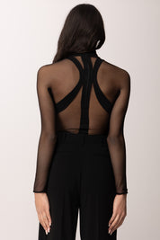 Elisabetta Franchi Body Sgambato In Jersey Crepe e Tulle BO03763E2 NERO